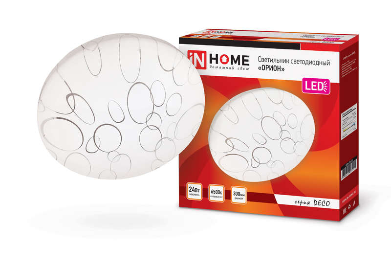 Рекомендуем купить Светильник светодиодный DECO ОРИОН 24Вт 230В 6500К 2160лм 330х55мм IN HOME 4690612025155