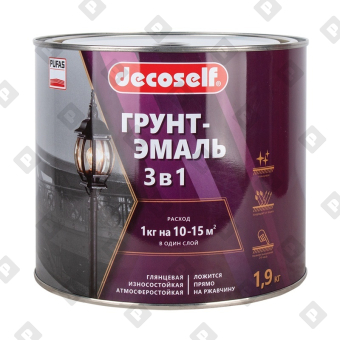 Грунт-эмаль Pufas Decoself 3 в 1 глянцевая серая (1,9 кг) - №1