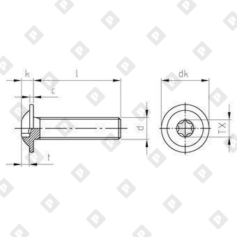 Винт ISO 7380-2 М8x70/70 с полукруглой головкой и прессшайбой, шлиц TX40, нерж. сталь A4 - №4