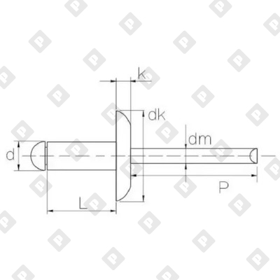 Заклепка вытяжная открытая 4,8x30 с увеличенным бортом 14 мм, алюминий / оц. сталь - №2
