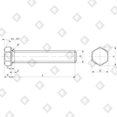 Болт DIN 933 M20x130 с шестигранной головкой и полной резьбой, кл. пр. 8.8, оц. сталь - №2