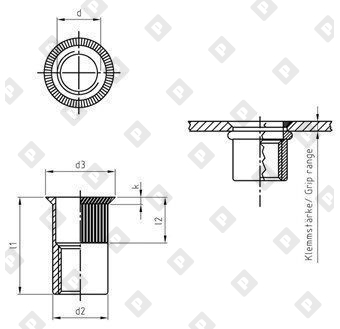 Заклепка-гайка ART 1023 M10x21 с потайным бортиком, с насечками, нерж. сталь А2 - №3