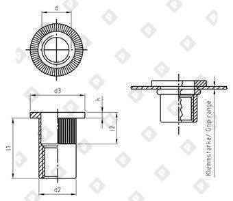 Заклепка-гайка ART 1025 M10x17 с насечками и цилиндрическим бортиком, нерж. сталь A2 - №3