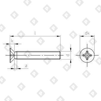 Винт DIN 965 М2x20 с потайной головкой и крестообразным шлицем PH, нерж. сталь A4 - №4