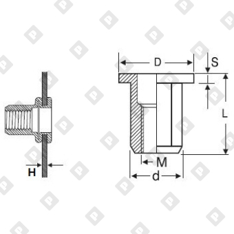 Заклепка М6x15.5 шестигранная с внутренней резьбой и цилиндрическим бортом, оц. сталь - №2