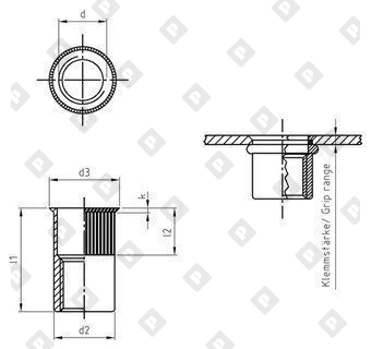 Заклепка-гайка ART 1021 M10x19.5 с уменьшенным потайным бортиком, с насечками, нерж. сталь А4 - №3
