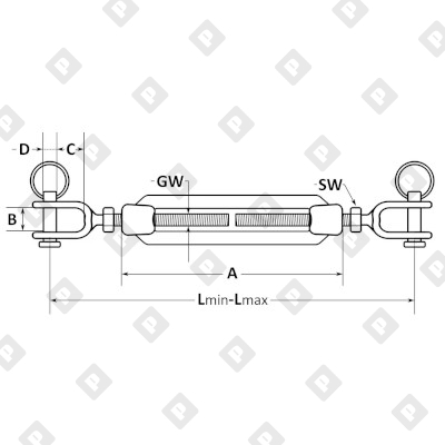 Талреп DIN 1480 М16 вилка-вилка, оц. сталь - №2