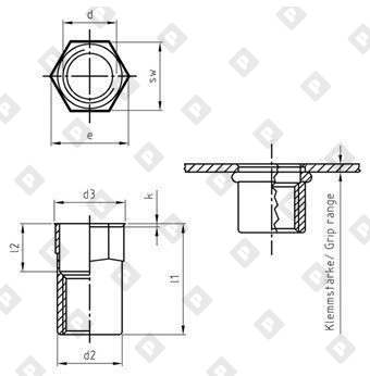 Заклепка ART 1027 M6х16 с внутренней резьбой и уменьшенным потайным бортиком, полушестигранная, нерж. сталь А2 - №3