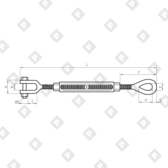 Талреп грузовой открытый 2" x 24" вилка-ухо 16,8 т, оц. сталь - №2